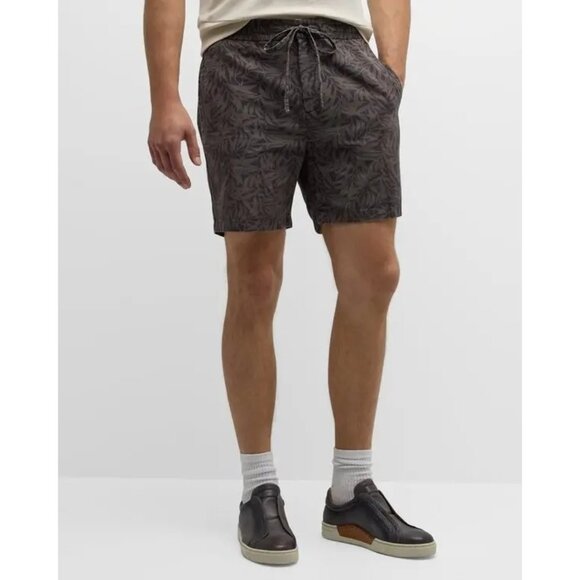 John Varvatos Daryl Leaf Print Cotton Hemp Drawstring Short Licorice Sz 30 NEW - Picture 7 of 7